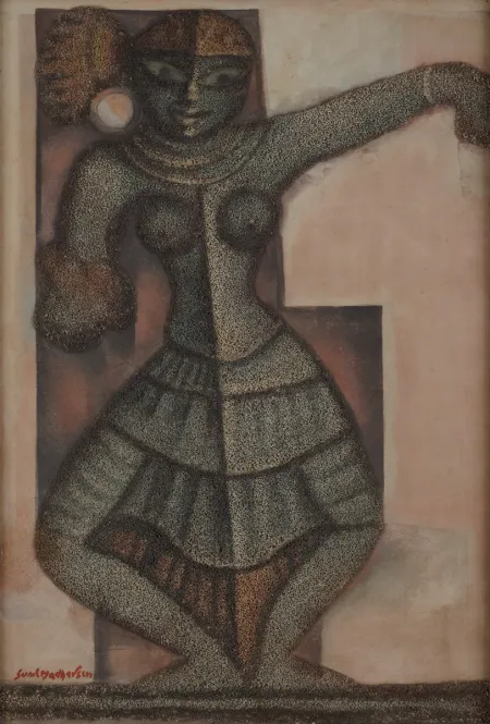 Bharat Natyam by Sunil Madhav Sen - Mixed Media on Masonite Board