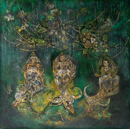 Monsoon by Asit Mondal - Tempera on Paper