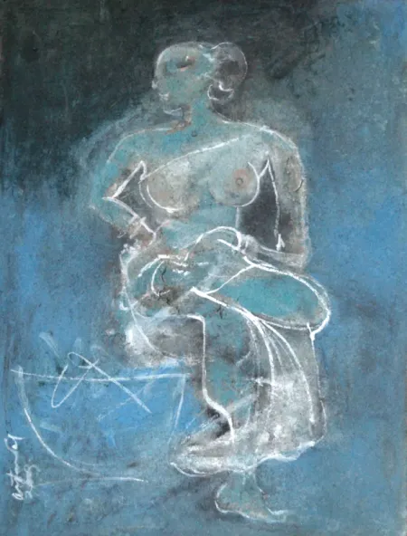 Women with the basket by Asit Mondal - Tempera on board