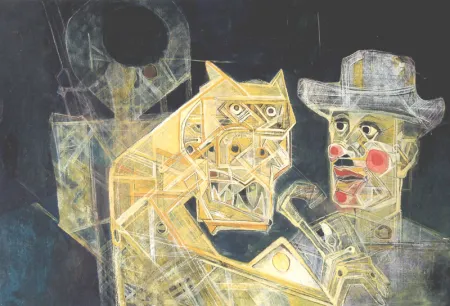The Circus by Asit Mondal - Tempera on board