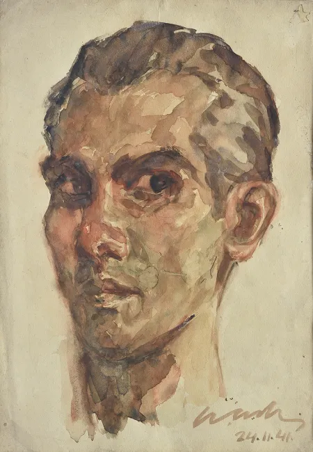 Self Portrait - II by Gobardhan Ash - Watercolour on Paper