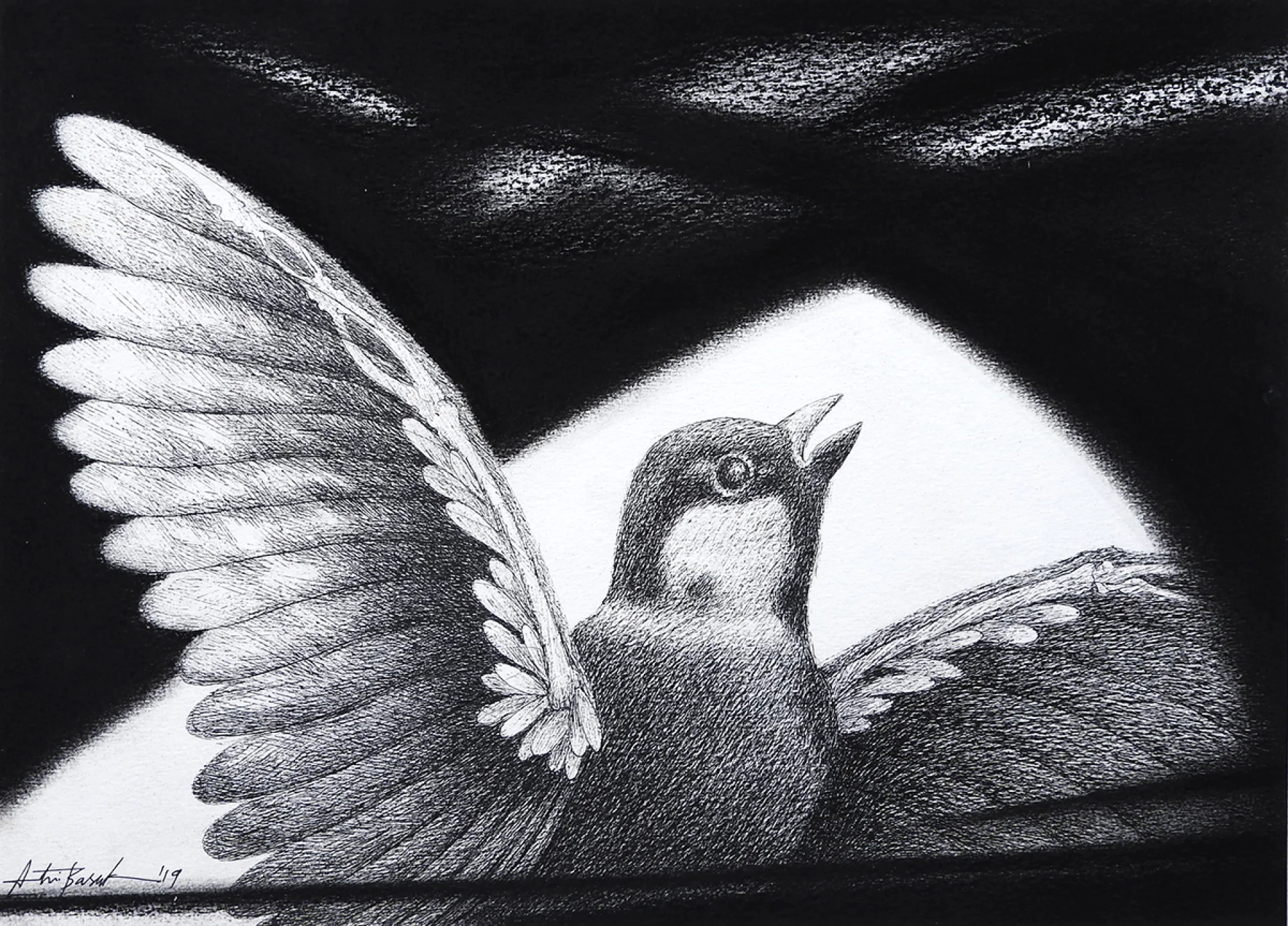 Untitled by Atin Basak - Pen, ink & dry pastel on Paper