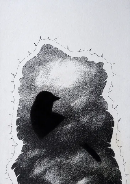 Untitled by Atin Basak - Pen, ink & dry pastel on Paper