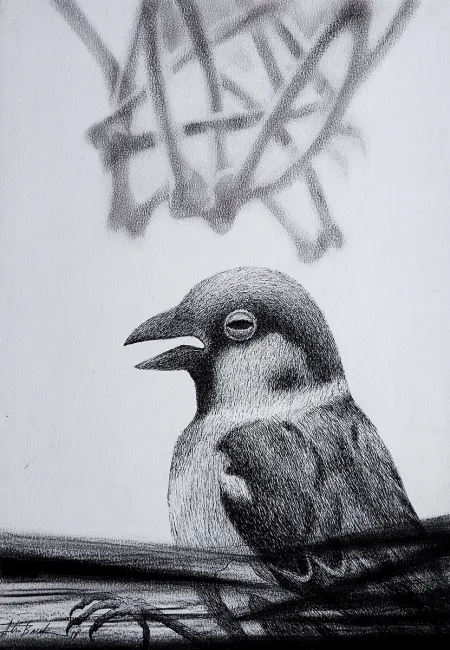 Untitled by Atin Basak - Pen, ink & dry pastel on Paper