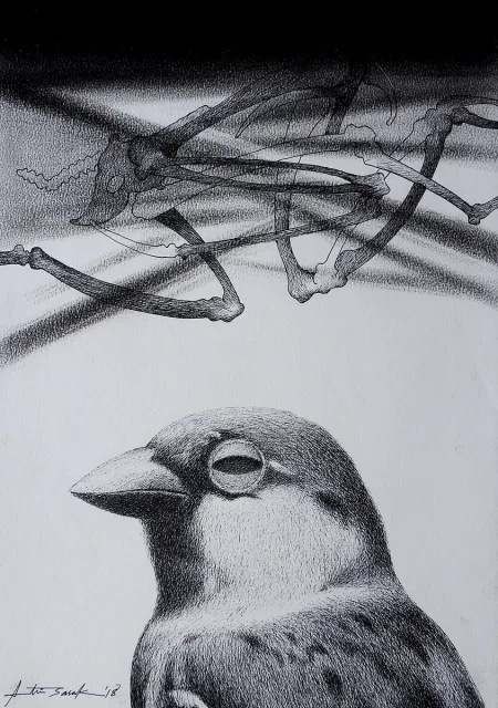 Untitled by Atin Basak - Pen, ink & dry pastel on Paper
