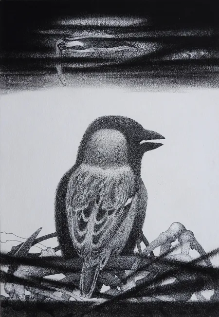 Untitled by Atin Basak - Pen, ink & dry pastel on Paper