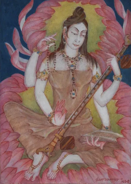 Saraswati by Amalnath Chakladar - Tempera