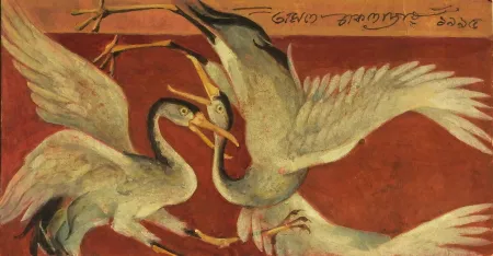 Fighting Birds by Amalnath Chakladar - Tempera