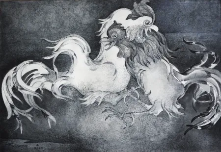 Cock Fight by Amalnath Chakladar - Watercolour