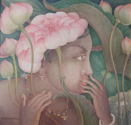 Lotus Queen by Amalnath Chakladar - Tempera