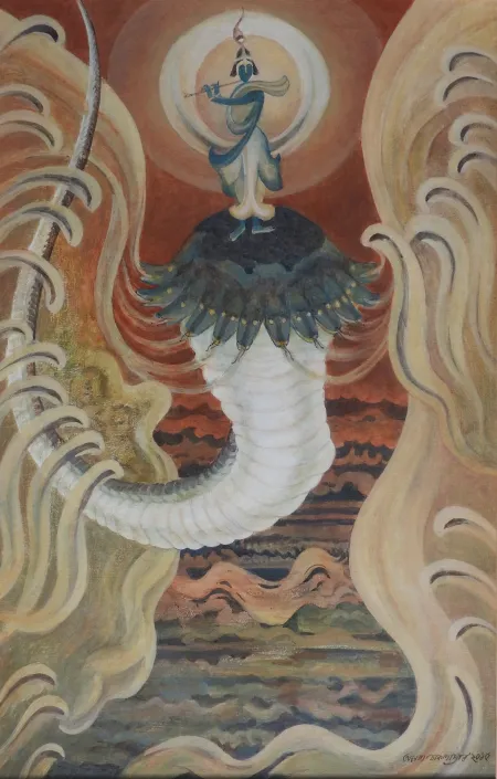 Taming the Serpent by Amalnath Chakladar - Acrylic on board