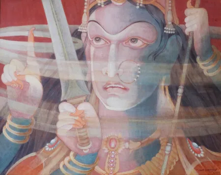Face of Durga by Amalnath Chakladar - Tempera