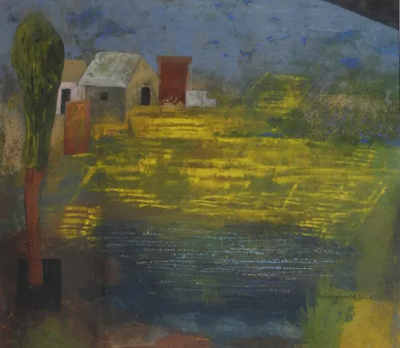 Untitled - XI by Saumen Khamrui - Tempera on Tulat paper