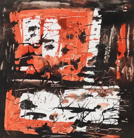 Untitled by Sunil De - Acrylic on Nepali Handmade paper mounted upon canvas board