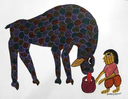 Gond Art by Ramesh Tekam - Poster Colour & Pen on Paper
