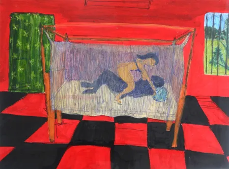 Bedroom view by Subhanil Roy - Mixed Media on Paper