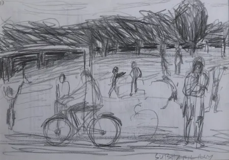 Playground by Subhanil Roy - Graphite & Charcoal pencil on Paper