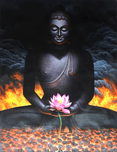 Black  Buddha by Dipak Kundu - Acrylic on Canvas