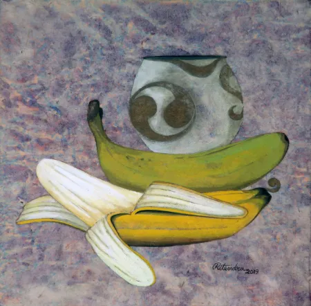 A Negotiation by Ritendra Roy - Gouache and graphite on Nepali Handmade paper mounted upon canvas board