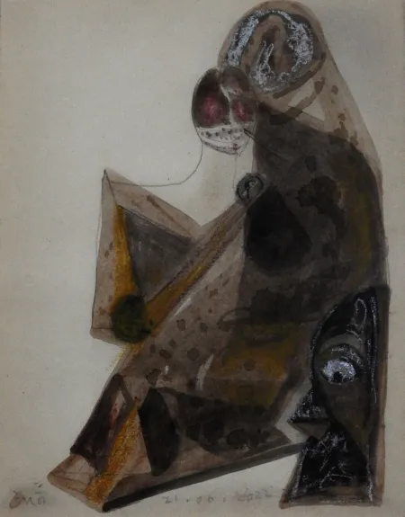 Observer by Tapas Konar - Mixed Media on Paper
