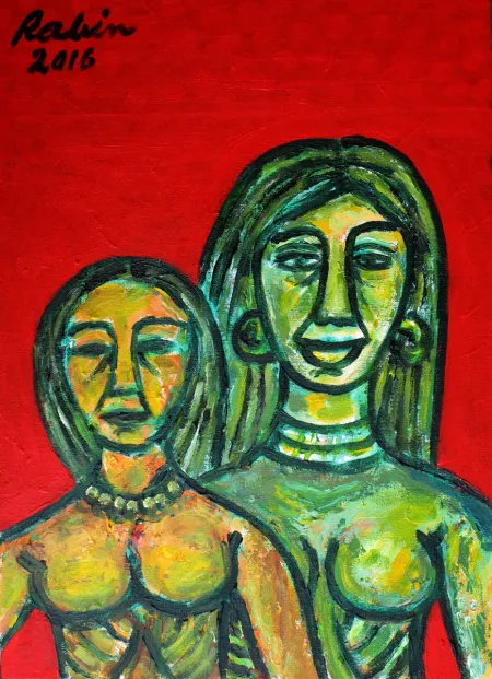 Mother & Child by Rabin Mondal - Acrylic on Canvas Board