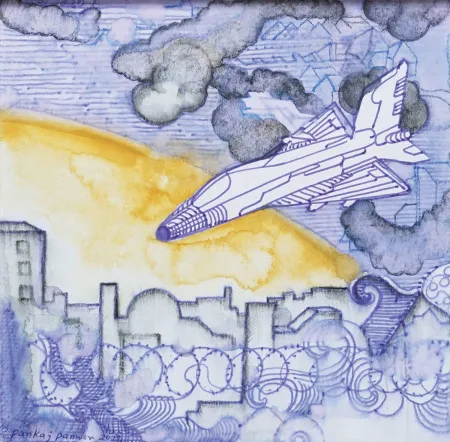 From Lockdown Diary Series by Pankaj Panwar - Mixed Media on Paper