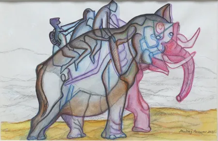 From Lockdown Diary Series by Pankaj Panwar - Mixed Media on Paper