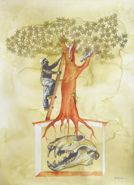 Hide & Seek by Debraj Goswami - Acrylic & Charcoal on canson paper