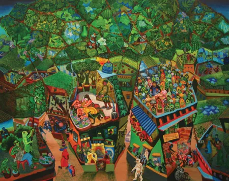Gardening during lockdown by Mithun Dasgupta - Acrylic on marble dust coated canvas
