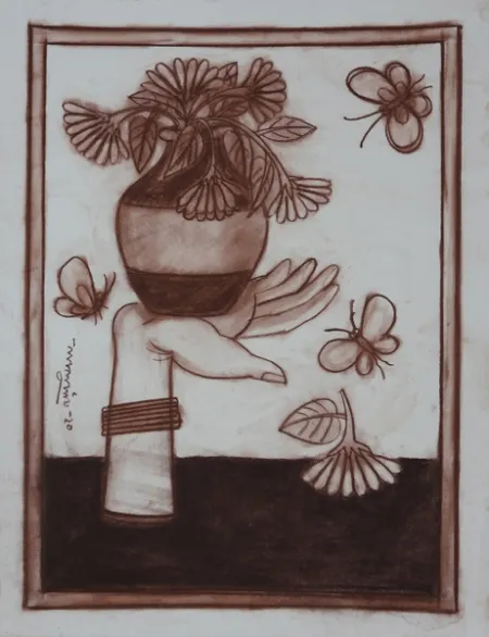 Untitled by Lalu Prasad Shaw - Conte on board