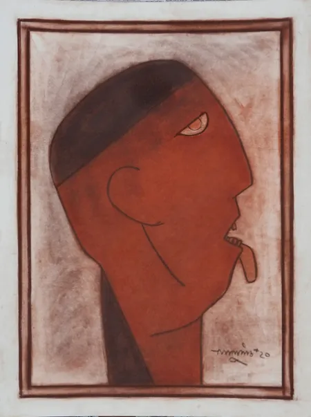 Untitled by Lalu Prasad Shaw - Conte on board