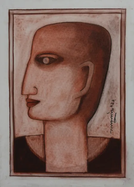 Untitled by Lalu Prasad Shaw - Conte on board