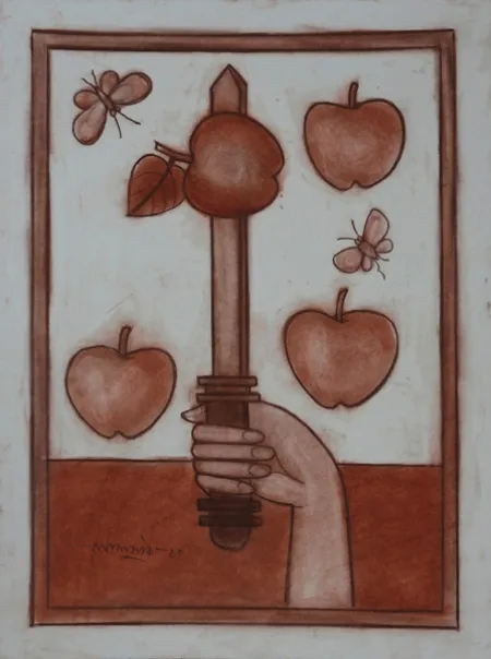 Untitled by Lalu Prasad Shaw - Conte on board