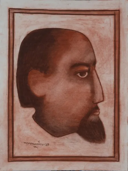 Untitled by Lalu Prasad Shaw - Conte on board