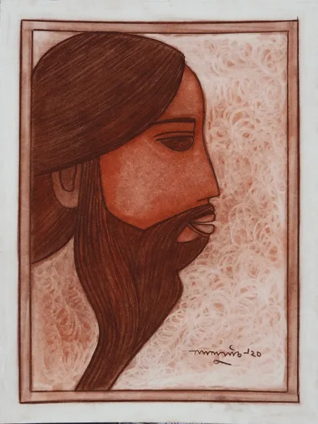 Untitled by Lalu Prasad Shaw - Conte on board