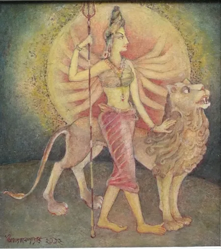 Images of Durga by Amalnath Chakladar - Tempera