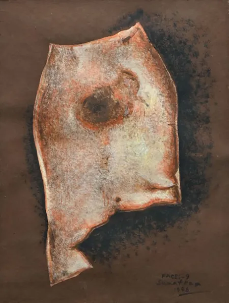 Faces - 9 by Sanat Kar - Tempera on Paper