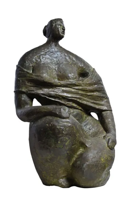 Sitting Lady - III by Shankar Ghosh - Bronze Sculpture