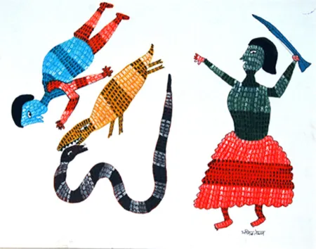 Gond Painting by Anil Tekam - Poster Colour & Pen on Paper