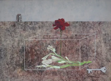 Impossibility of a death by Ritendra Roy - Gouache and graphite on Nepali Handmade paper mounted upon canvas board