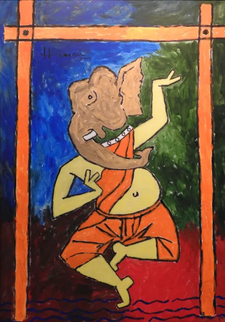 Ganesha by Maqbool Fida Husain - Acrylic on Canvas