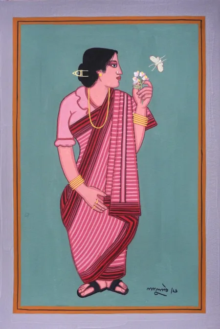 Biwi by Lalu Prasad Shaw - Tempera on board