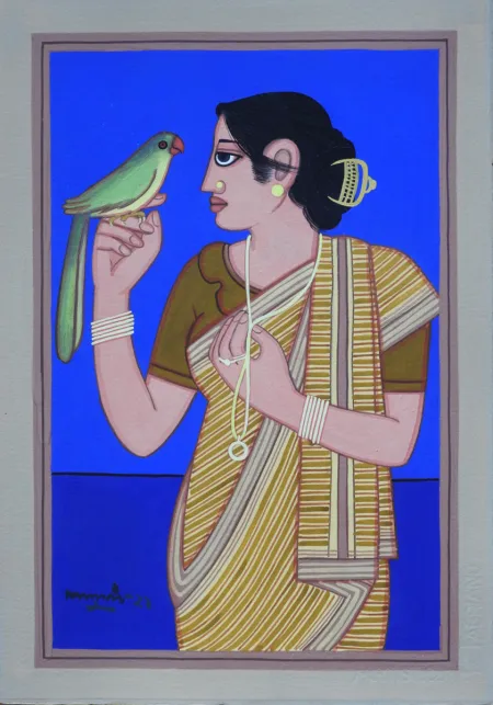 Biwi by Lalu Prasad Shaw - Tempera on board