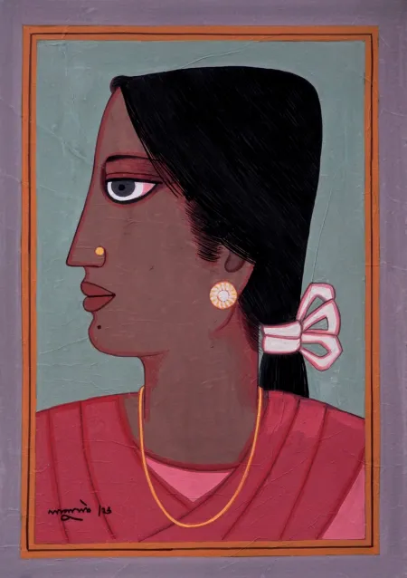 Biwi by Lalu Prasad Shaw - Tempera on board