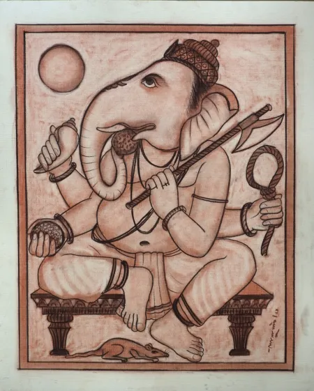 Vikata Ganesha by Lalu Prasad Shaw - Conte on board