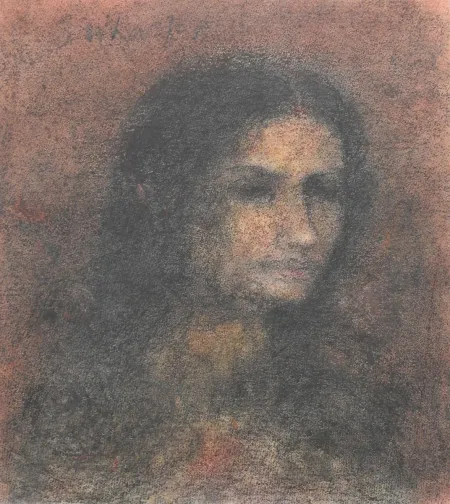 Radha - I by Suhas Roy - Acrylic & Pastel on Handmade Paper