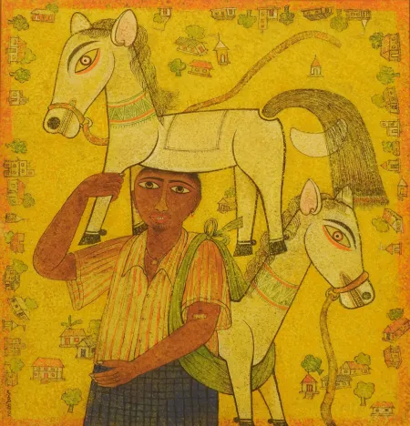 Peddler - I by Manoj Dutta - Tempera on board