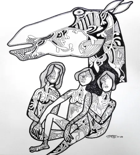 Untitled by Jahar Dasgupta - Ink on Paper