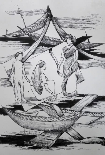 Untitled by Arun Kumar Majumdar - Pencil, Pen & Ink on Paper