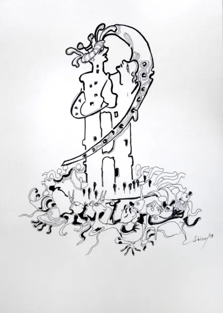 Untitled by Sisir Tikadar - Pen & Ink Drawing on Paper